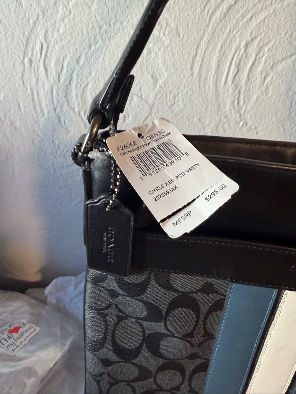 Large Coach Charlie Signature Messenger Bag with Blue and White Center Stripe - Picture 8 of 16